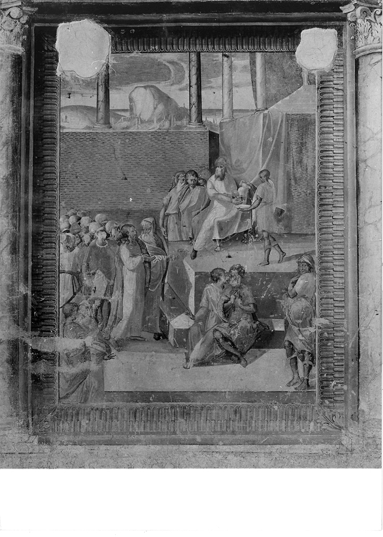 Cristo davanti a Pilato (dipinto, elemento d'insieme) di Magistris Simone de, Magistris Giovan Francesco de (sec. XVI)