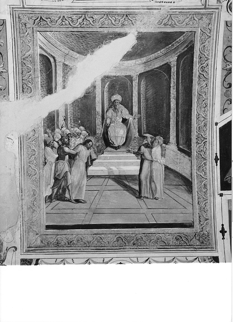 Cristo davanti a Caifa (dipinto, elemento d'insieme) di Magistris Simone de, Magistris Giovan Francesco de (sec. XVI)