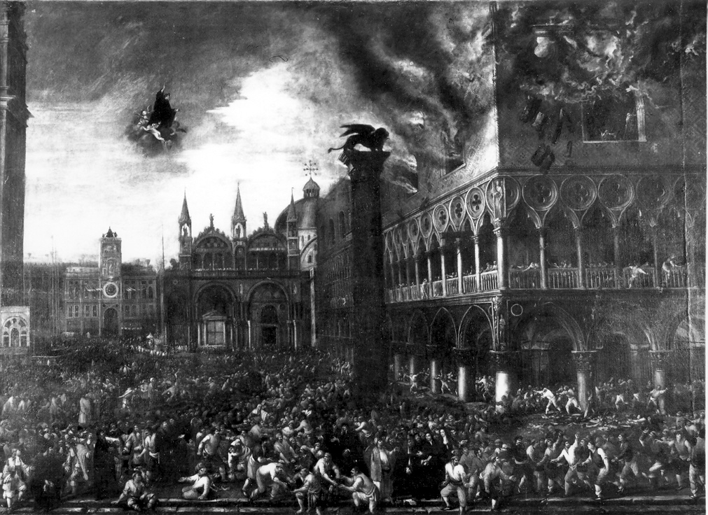 incendio del Palazzo Ducale di Venezia (dipinto) di Stomer Matthias (fine sec. XVII)