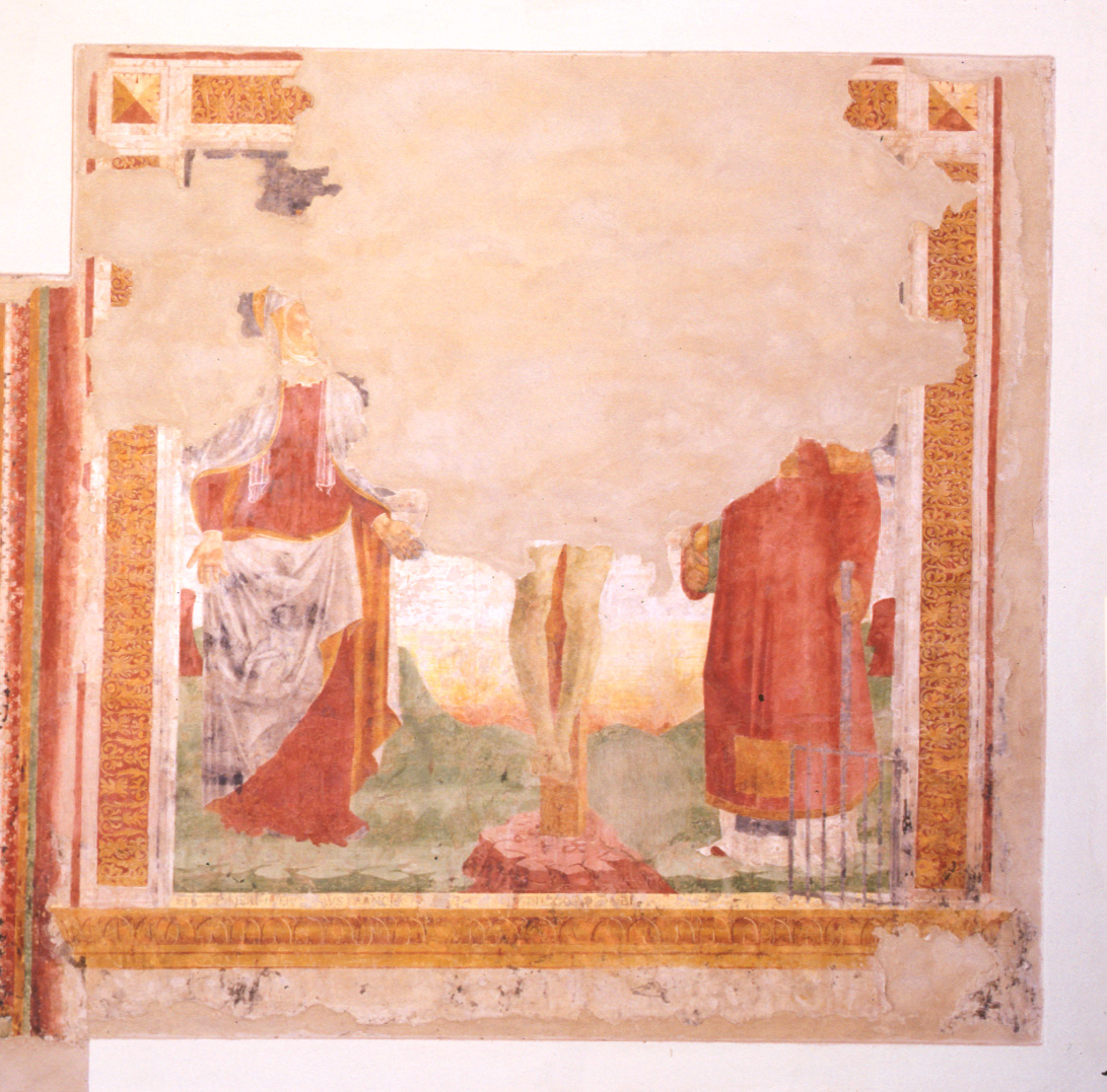Crocifissione di Gesù Cristo tra la Madonna e San Lorenzo, crocifissione di Cristo con la Madonna e santi (dipinto) - ambito marchigiano (ultimo quarto sec. XV)