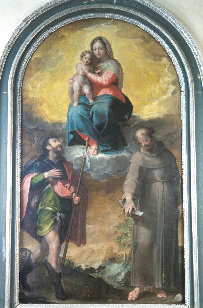 Madonna col Bambino e i santi Rocco e Francesco, Madonna con Bambino e Santi (dipinto) di Vitali Alessandro (fine/inizio secc. XVI/ XVII)