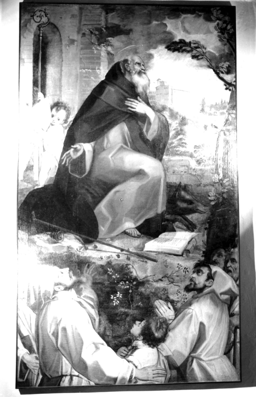 Sant'Antonio abate con i membri della famiglia Del Monte, Sant'Antonio Abate (dipinto) di Cimatori Antonio detto Visaccio (sec. XVII)