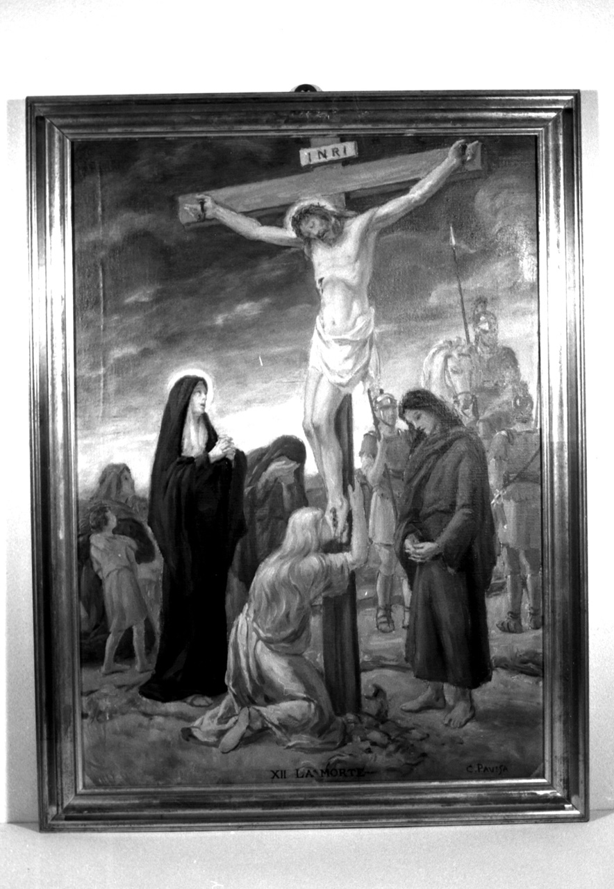 La morte, stazione XII: Gesù innalzato e morto in croce (dipinto, elemento d'insieme) di Pavisa Ciro (inizio sec. XX)