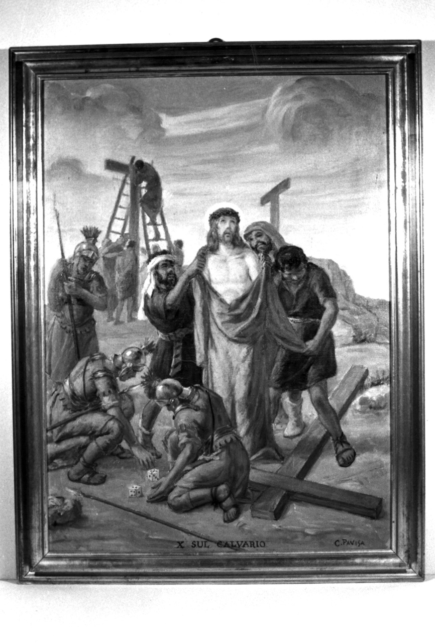 Sul calvario, stazione X: Gesù spogliato e abbeverato di fiele (dipinto, elemento d'insieme) di Pavisa Ciro (inizio sec. XX)