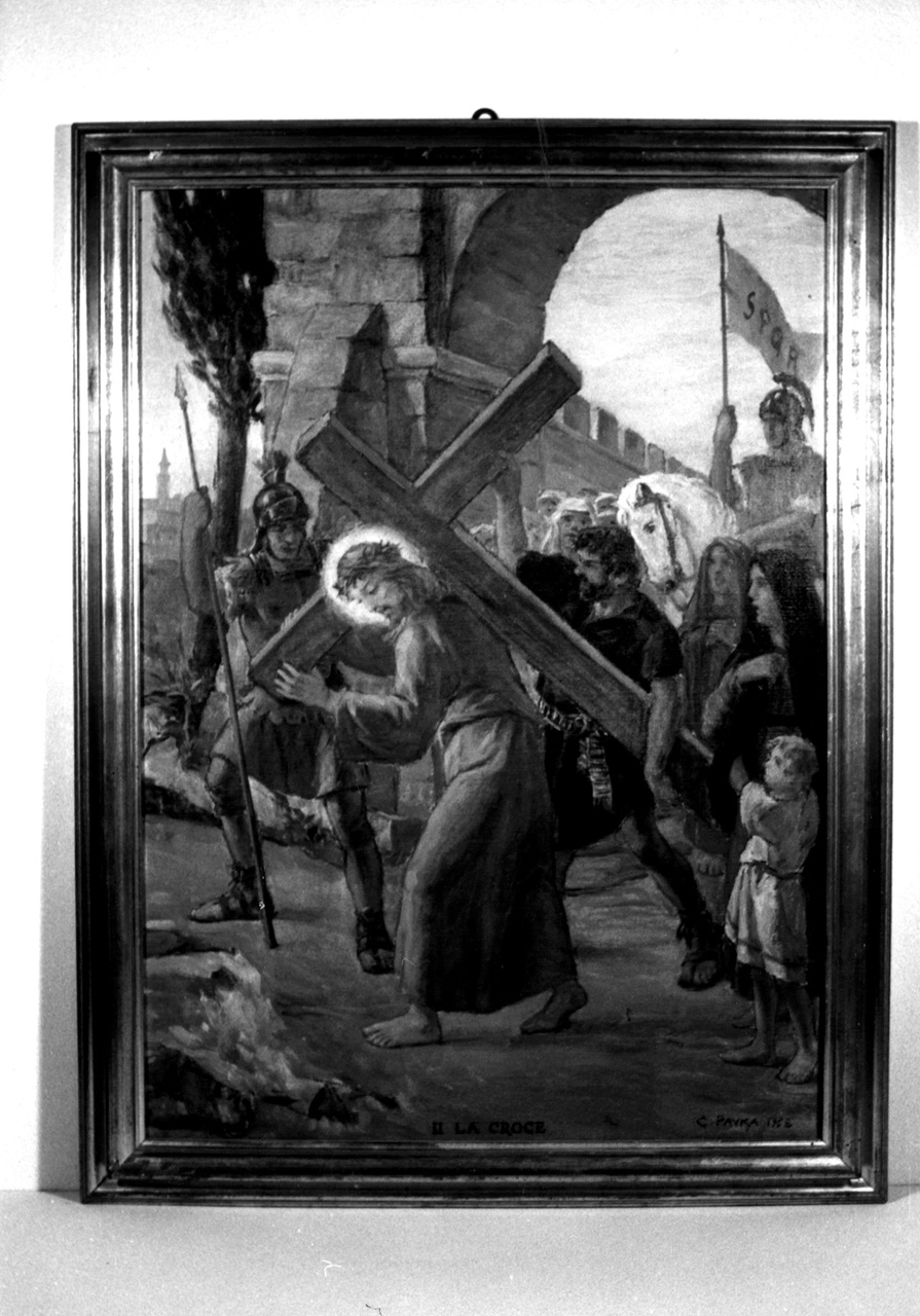 La croce, stazione II: Gesù caricato della croce (dipinto, elemento d'insieme) di Pavisa Ciro (inizio sec. XX)