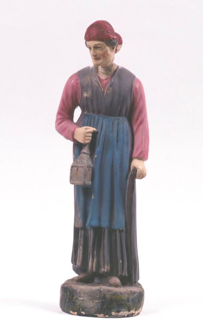 Figura femminile con lanterna, figura femminile (statua da presepio, elemento d'insieme) - bottega pesarese (inizio sec. XX)