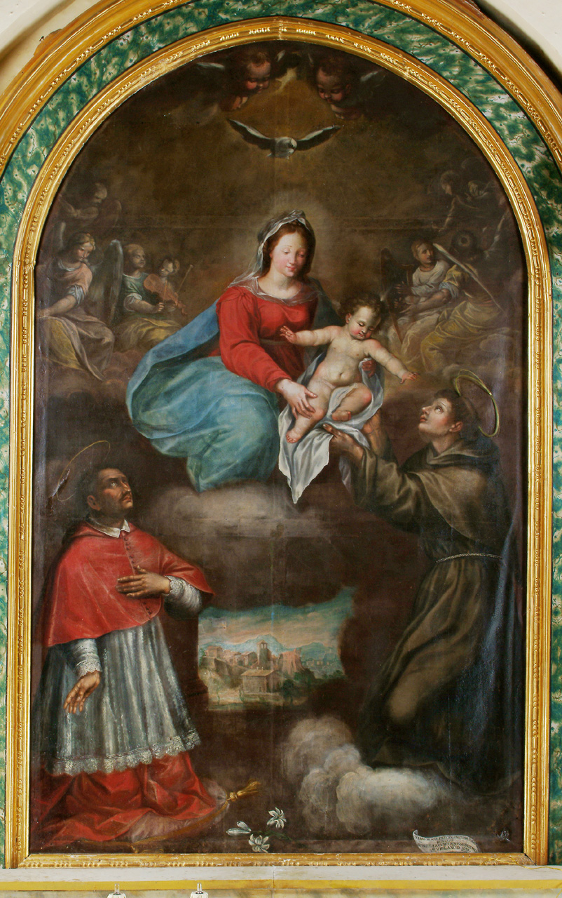 Madonna con Bambino tra i Santi Carlo Borromeo e Antonio da Padova, Madonna con Bambino e Santi (dipinto) di Patanazzi Alfonso (sec. XVII)
