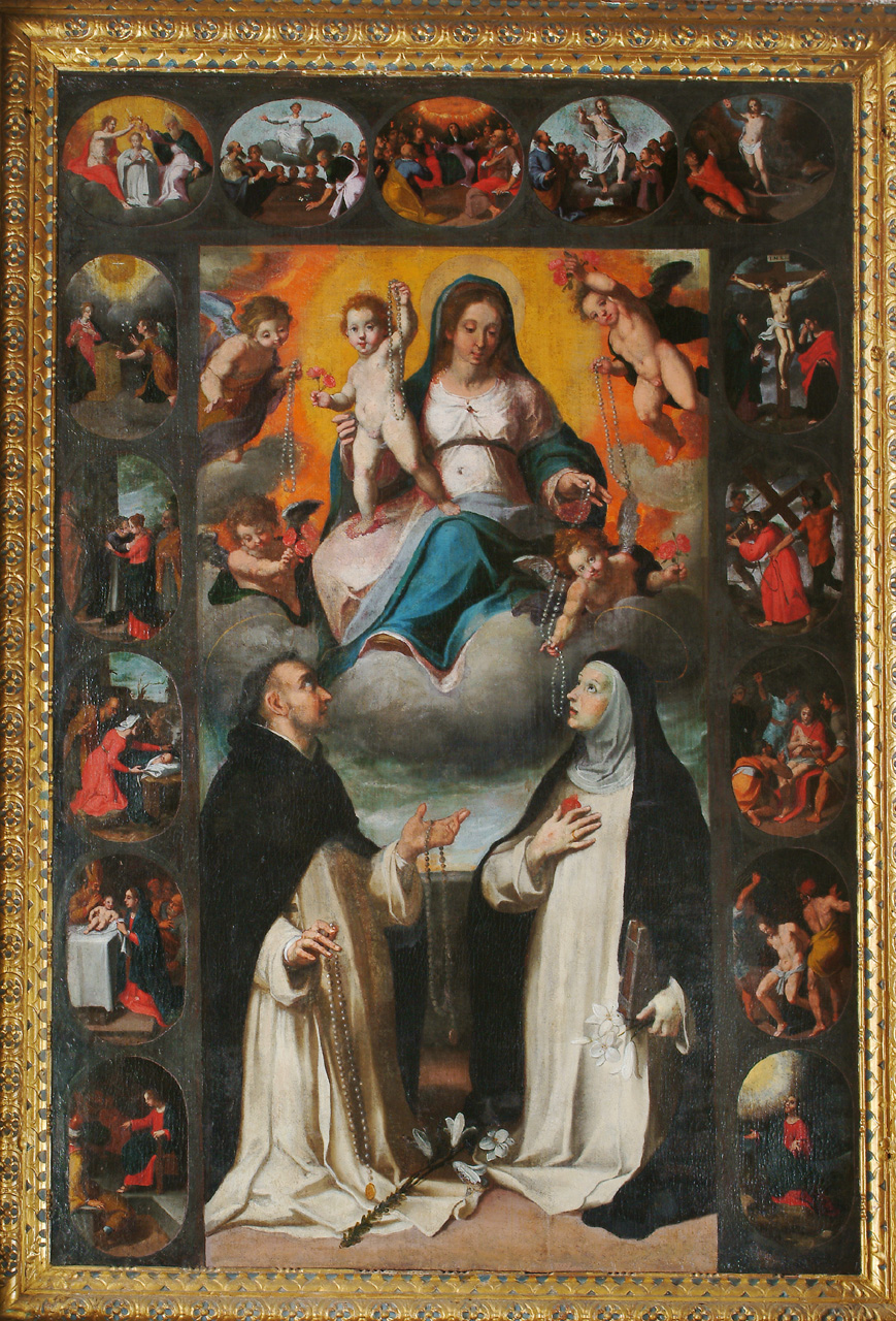 Madonna del Rosario con San Domenico e Santa Caterina da Siena (dipinto) di Pandolfi Giovanni Giacomo (primo quarto sec. XVII)