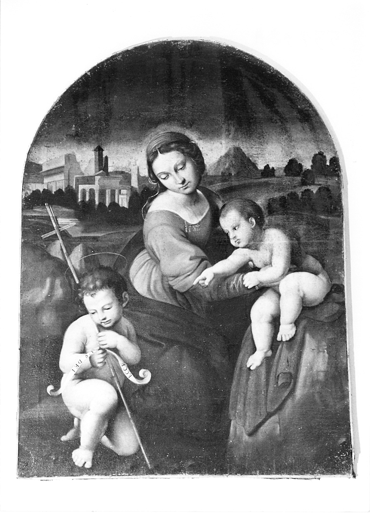 Madonna con Bambino e San Giovannino (dipinto) di Sanzio Raffaello (maniera) (prima metà sec. XVI)