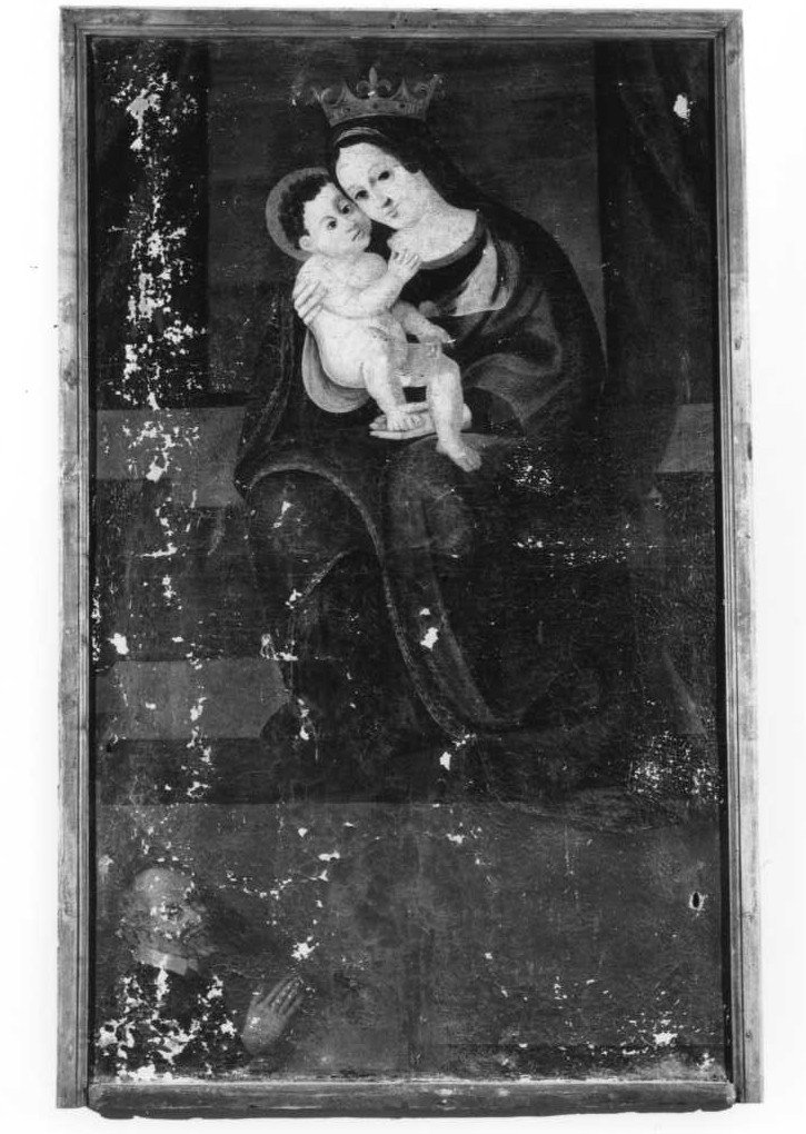 Madonna con Bambino in trono e donatori (dipinto) - ambito marchigiano (seconda metà sec. XVI)