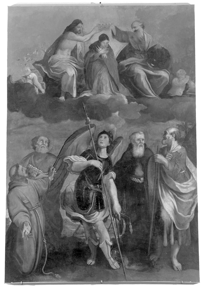 Madonna con Bambino e Santi (dipinto) di Ridolfi Claudio (scuola) (sec. XVII)