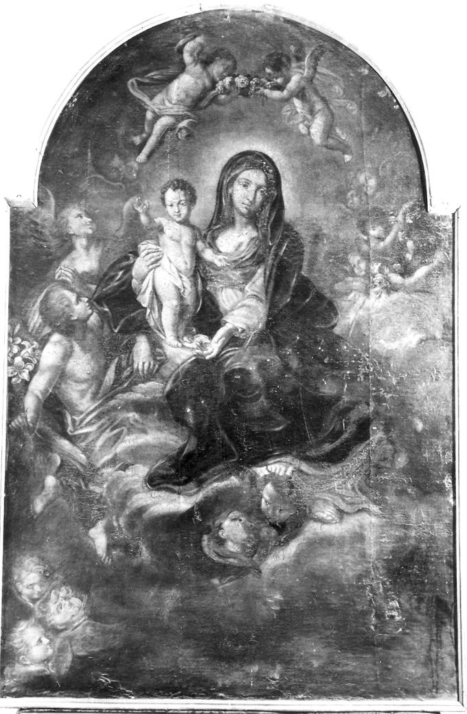 Madonna con personaggi che implorano il suo aiuto (dipinto) di Ricci Alessandro (fine/inizio secc. XVIII/ XIX)