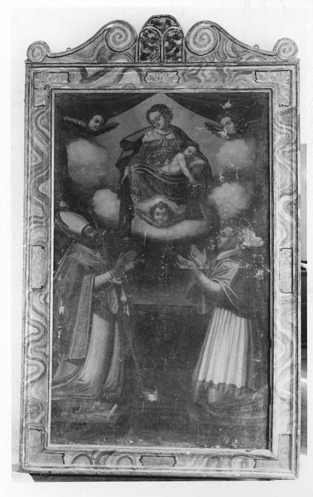 Madonna con Bambino, San Nicola da Bari e San Carlo Borromeo (dipinto) - ambito marchigiano (sec. XVII)