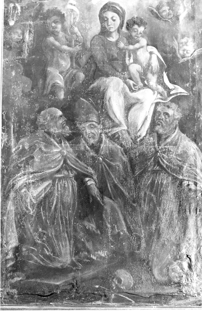 Madonna con Bambino, San Giovanni, San Bordonio, San Macario e Sant'Emidio (dipinto) - ambito marchigiano (prima metà sec. XVII)