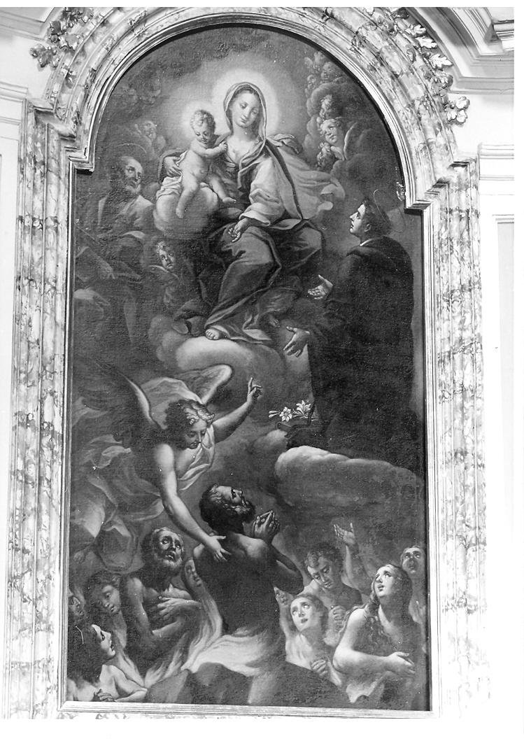 Madonna con Bambino in gloria tra San Giuseppe, San Domenico e anime del purgatorio (dipinto) di Ricci Ubaldo (sec. XIX)