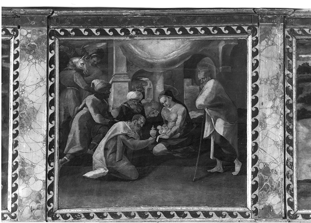 adorazione dei Re Magi (dipinto) di De Magistris Simone (attribuito) (fine/inizio secc. XVI/ XVII)