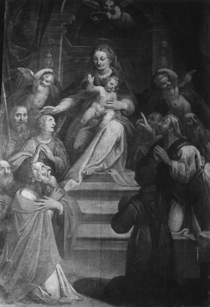 Madonna con Bambino e devoti (dipinto) di Fiori Federico detto Barocci (maniera) (sec. XVII)