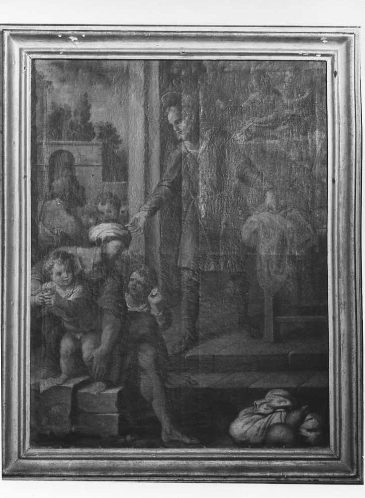 Sant'Omobono veste i poveri della città (dipinto) di Giannotti Domenico (inizio sec. XVIII)