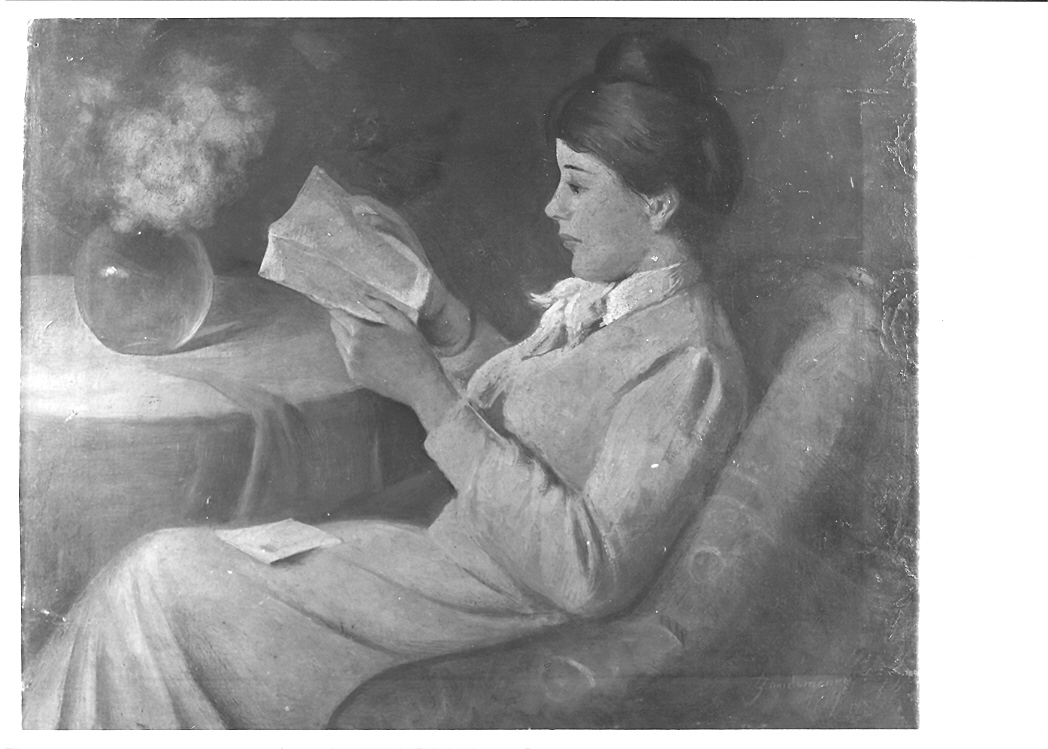 figura femminile che legge (dipinto) - ambito marchigiano (metà sec. XX)