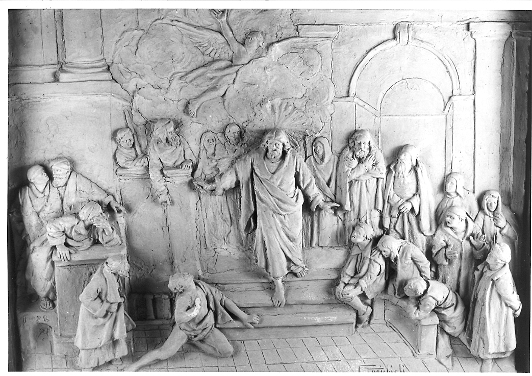 Cristo guarisce l'indemoniato nella sinagoga (rilievo) di Michieli Giuseppe (inizio sec. XX)