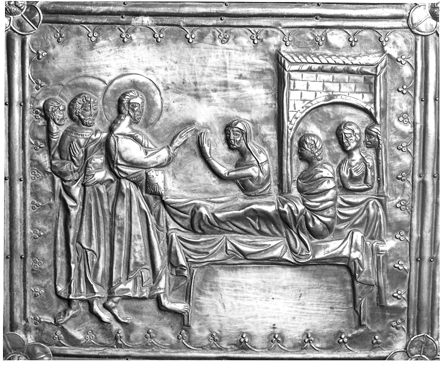 Cristo resuscita la figlia di Giairo (placchetta, elemento d'insieme) - bottega marchigiana (fine/inizio secc. XIV/ XV)
