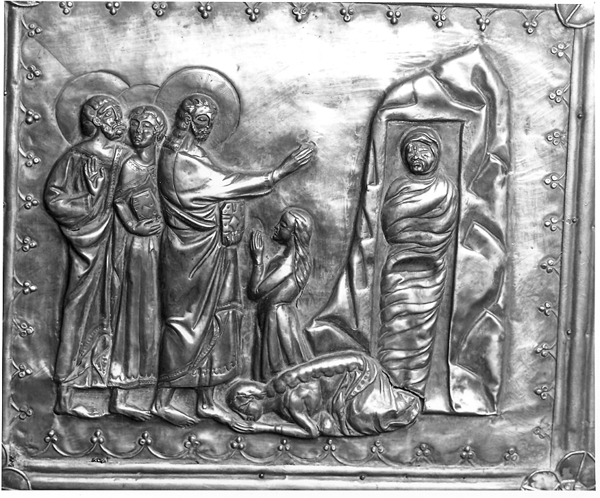 resurrezione di Lazzaro (placchetta, elemento d'insieme) - bottega marchigiana (fine/inizio secc. XIV/ XV)