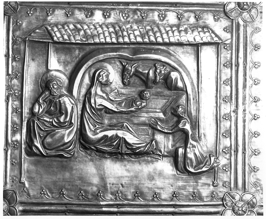 natività di Gesù (placchetta, elemento d'insieme) - bottega marchigiana (fine/inizio secc. XIV/ XV)