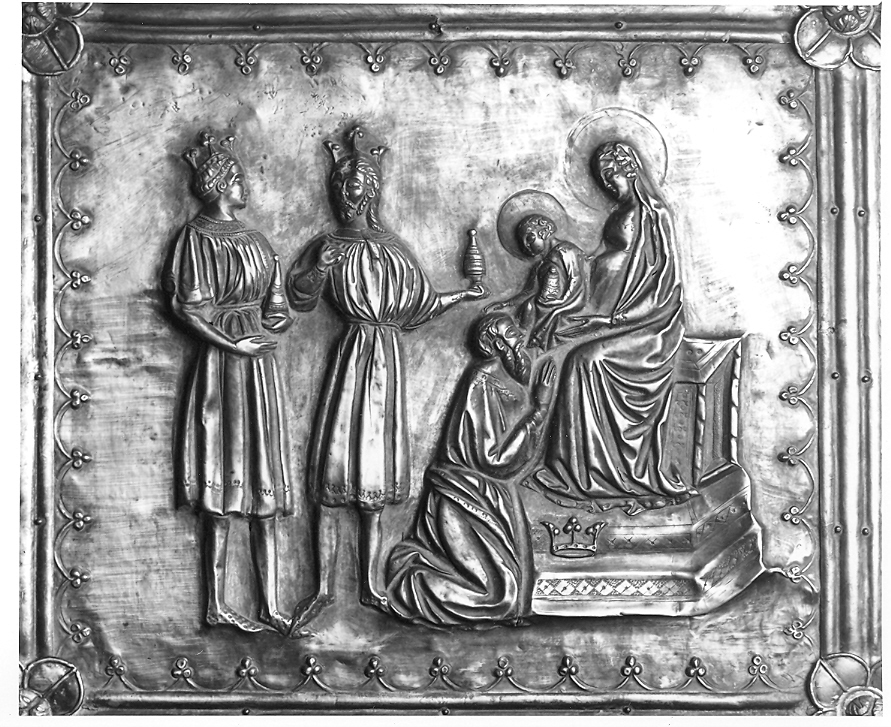 adorazione dei Re Magi (placchetta, elemento d'insieme) - bottega marchigiana (fine/inizio secc. XIV/ XV)