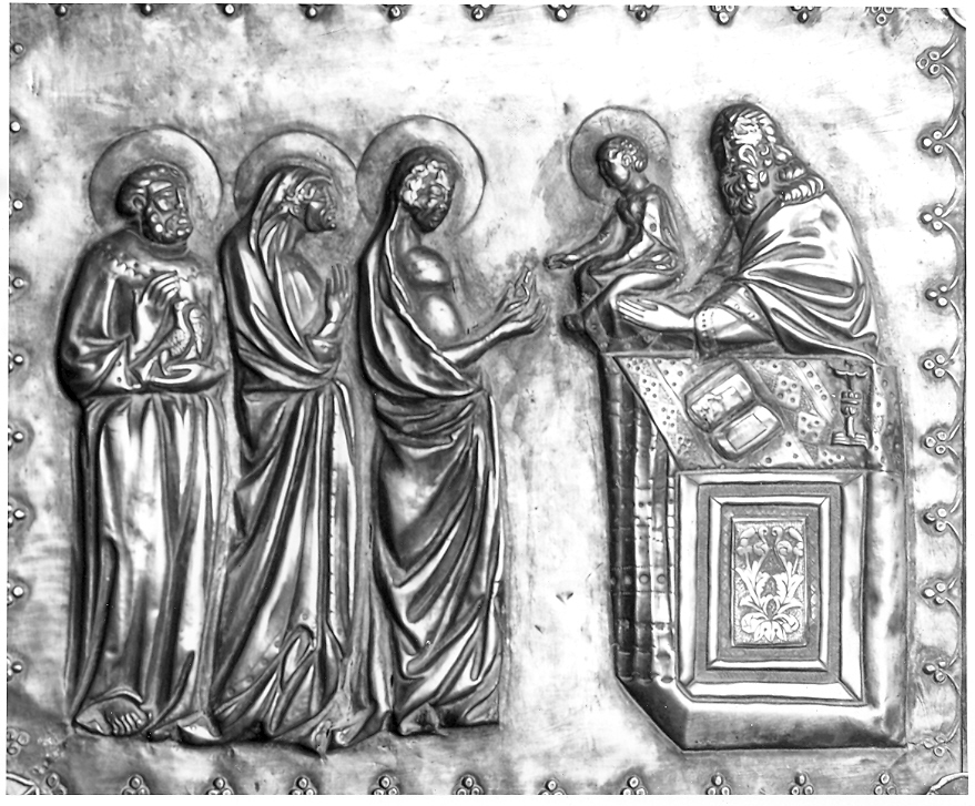 presentazione di Gesù al tempio (placchetta, elemento d'insieme) - bottega marchigiana (fine/inizio secc. XIV/ XV)