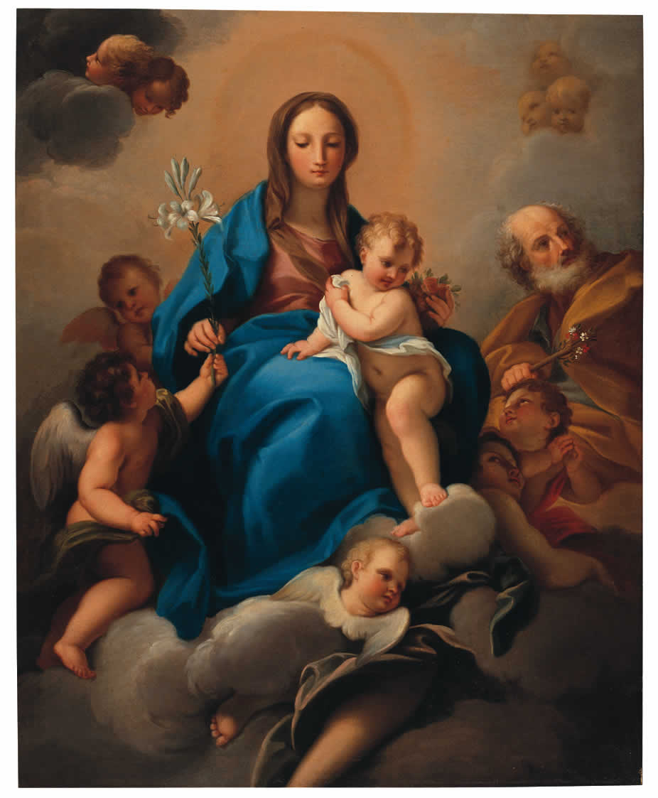 Madonna con Bambino in gloria con San Giuseppe (dipinto, pendant) di Ceccarini Sebastiano (sec. XVIII)