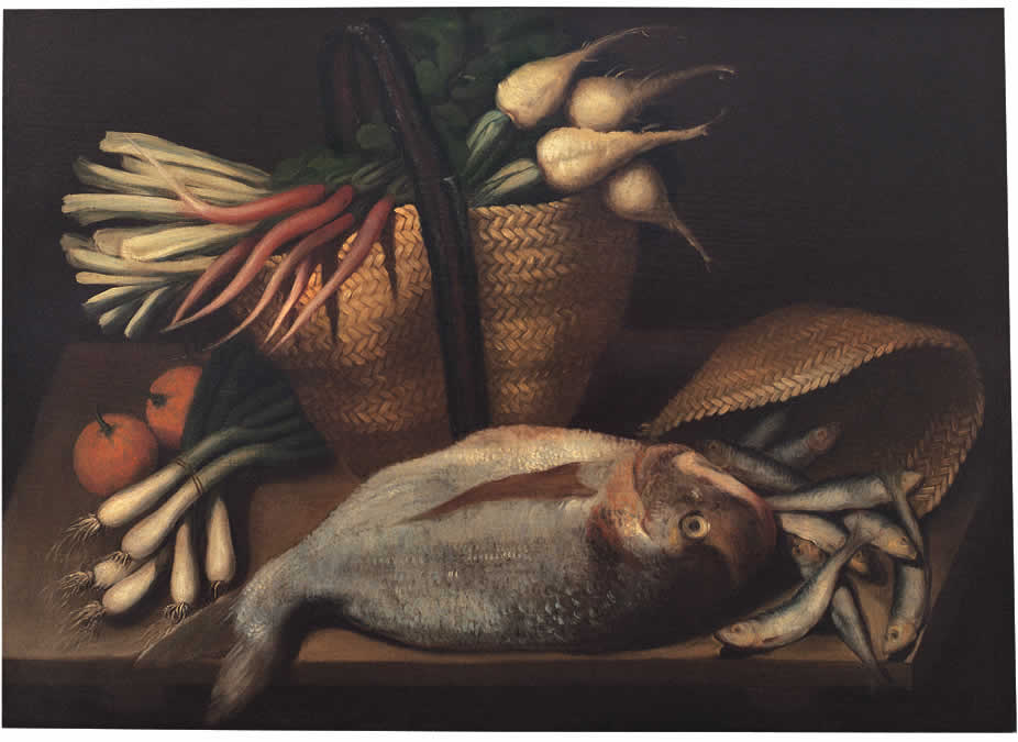 natura morta con pesci (dipinto, pendant) di Ceccarini Sebastiano (terzo quarto sec. XVIII)