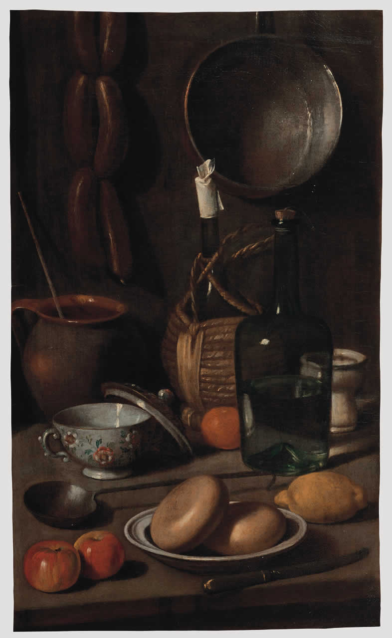 natura morta con formaggi e frutta (dipinto) di Magini Carlo (secc. XVIII/ XIX)