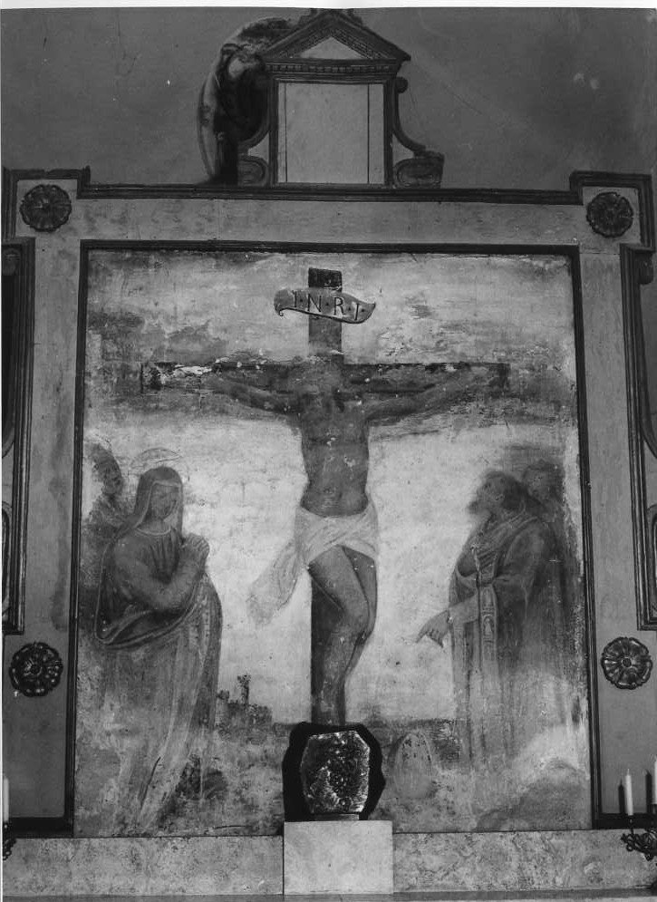 crocifissione di Cristo con la Madonna e santi (dipinto) - ambito italiano (fine/inizio secc. XV/ XVI)