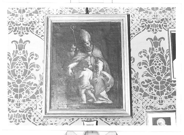 San Paterniano accoglie la città di Fano presentatagli da un angelo (dipinto) di Ceccarini Sebastiano (scuola) (fine/inizio secc. XVIII/ XIX)