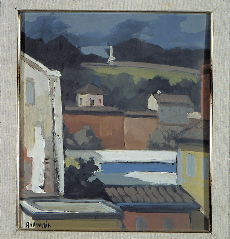 Paesaggio romano, paesaggio (dipinto) di Sdruscia Achille (metà sec. XX)