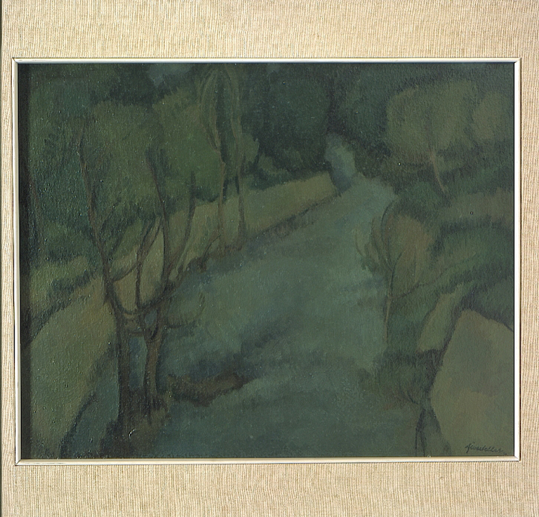 Paesaggio sulla Nera, paesaggio fluviale (dipinto) di Giontella Veniero (sec. XX)