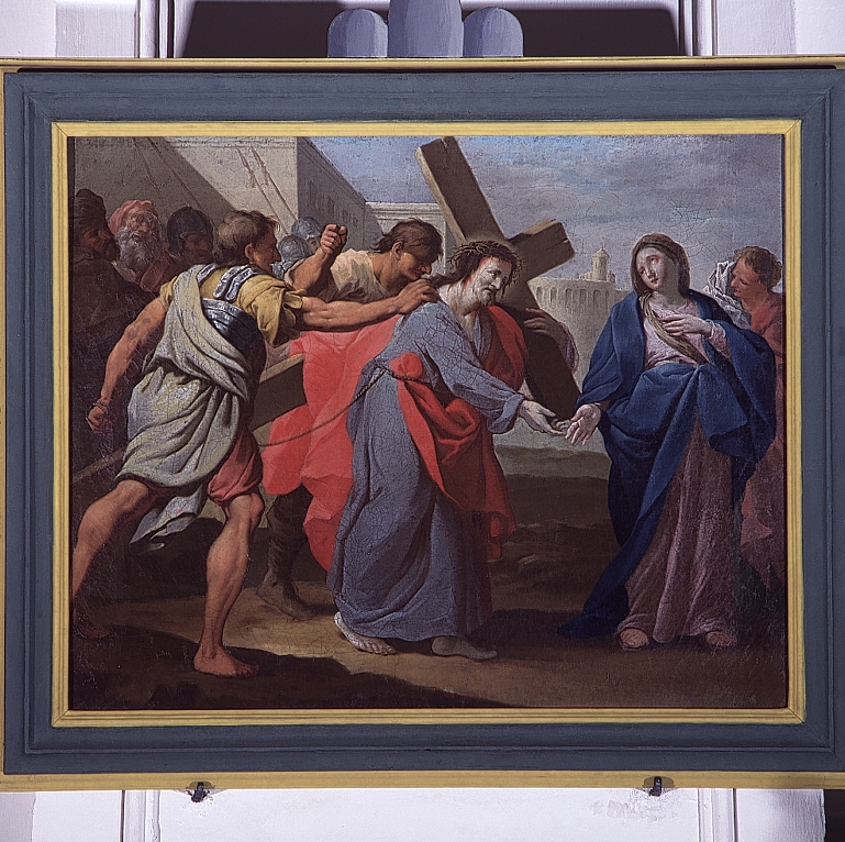 stazione IV: Gesù incontra la Madonna (dipinto, elemento d'insieme) di Bertuzzi Nicola detto Anconitano (sec. XVIII)