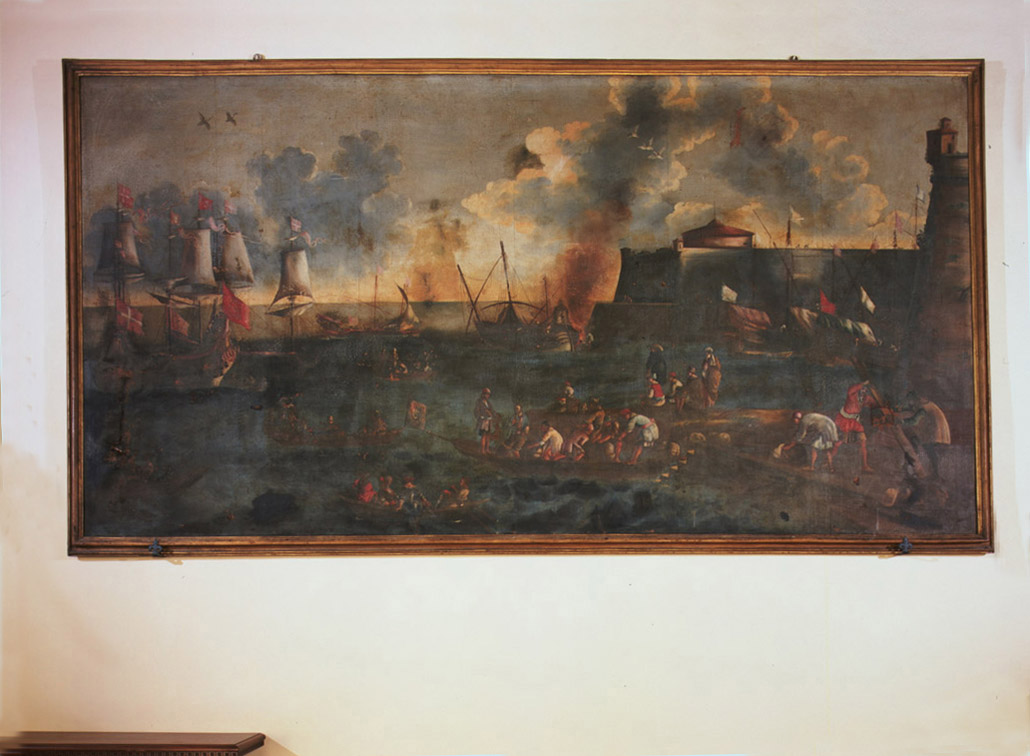 veduta di un porto (dipinto) - ambito Italia centrale (prima metà sec. XVIII)