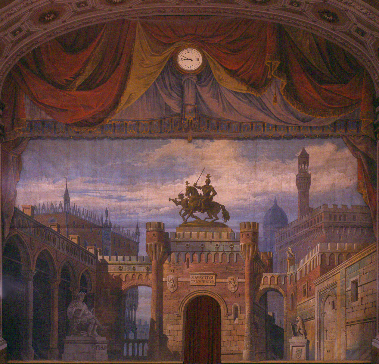 veduta fantastica con palazzi di Venezia e Firenze (sipario) di Fontana Luigi (sec. XIX)