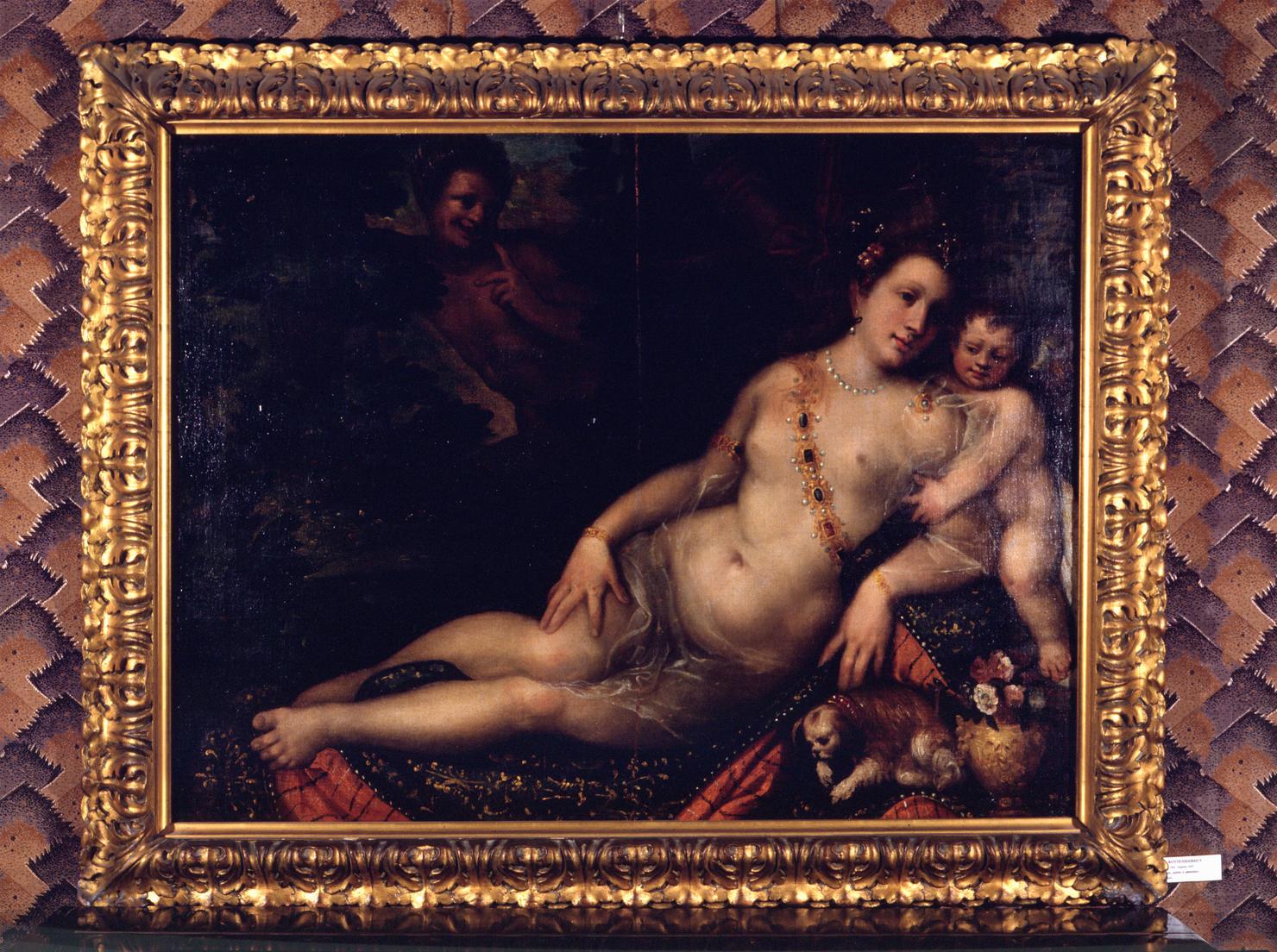 Venere, Cupido e un satiro (dipinto) di Rottenhammer Hans (fine/inizio secc. XVI/ XVII)