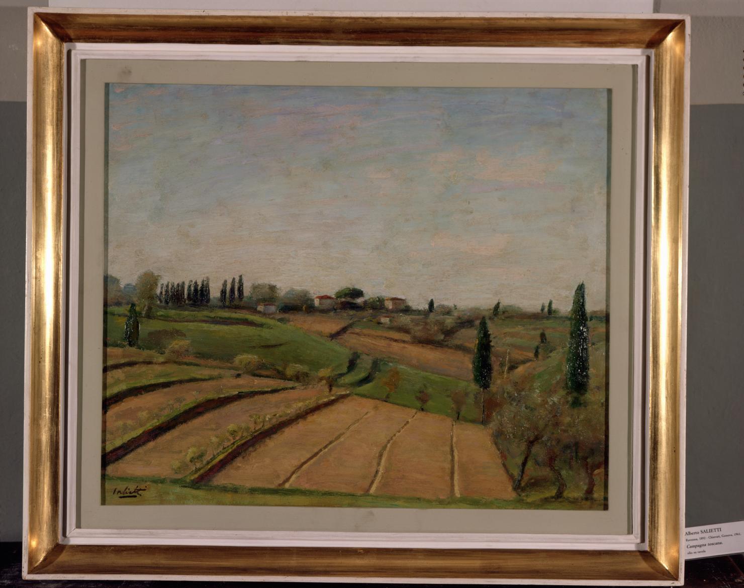 Campagna toscana, paesaggio rurale (dipinto) di Salietti Alberto (sec. XX)