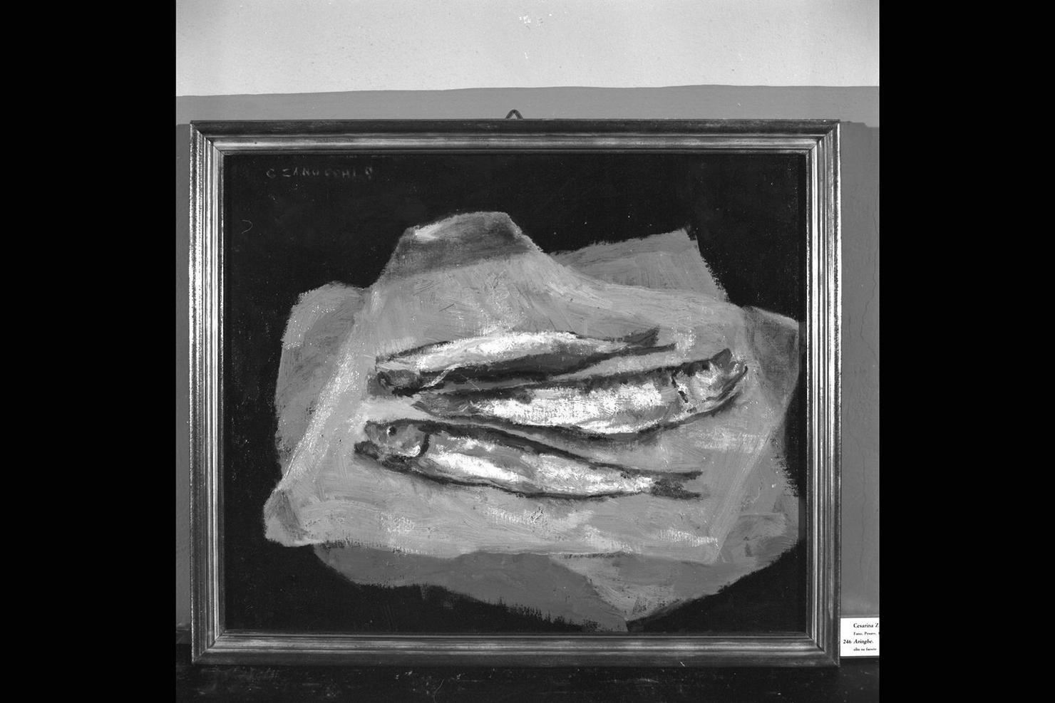 Aringhe, natura morta con pesci (dipinto) di Zanucchi Gerunzi Cesarina (sec. XX)