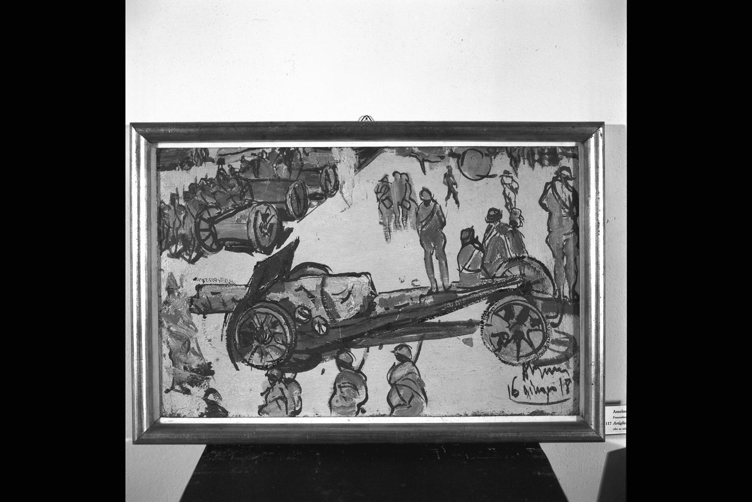 Affusto e cannone, artiglieria (dipinto) di Bucci Anselmo (sec. XX)
