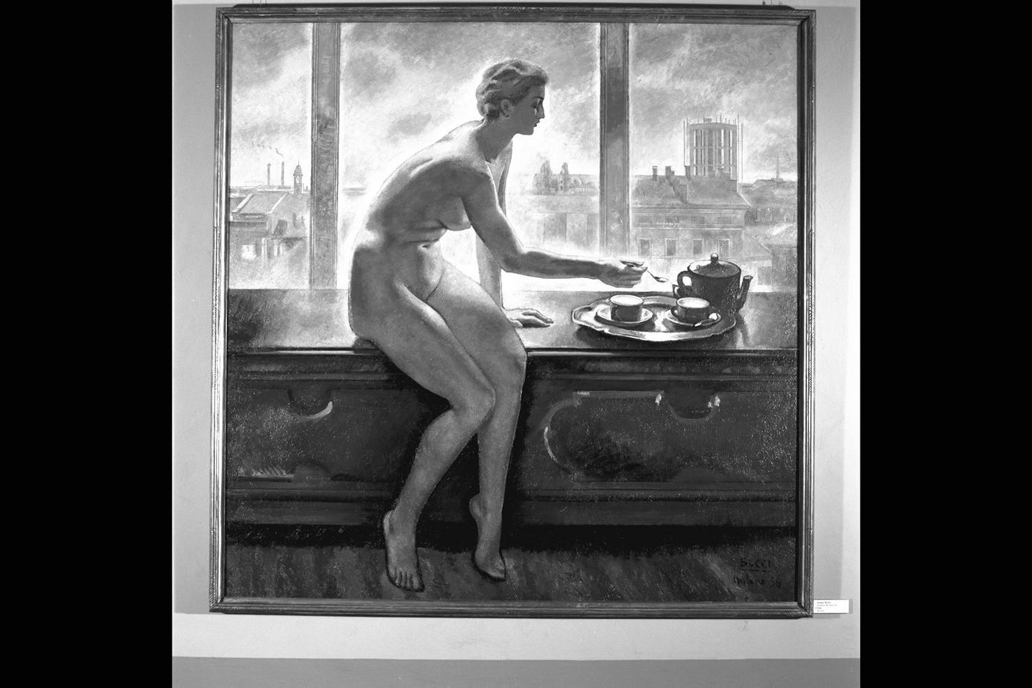 Il the, figura femminile nuda in un interno (dipinto) di Bucci Anselmo (sec. XX)