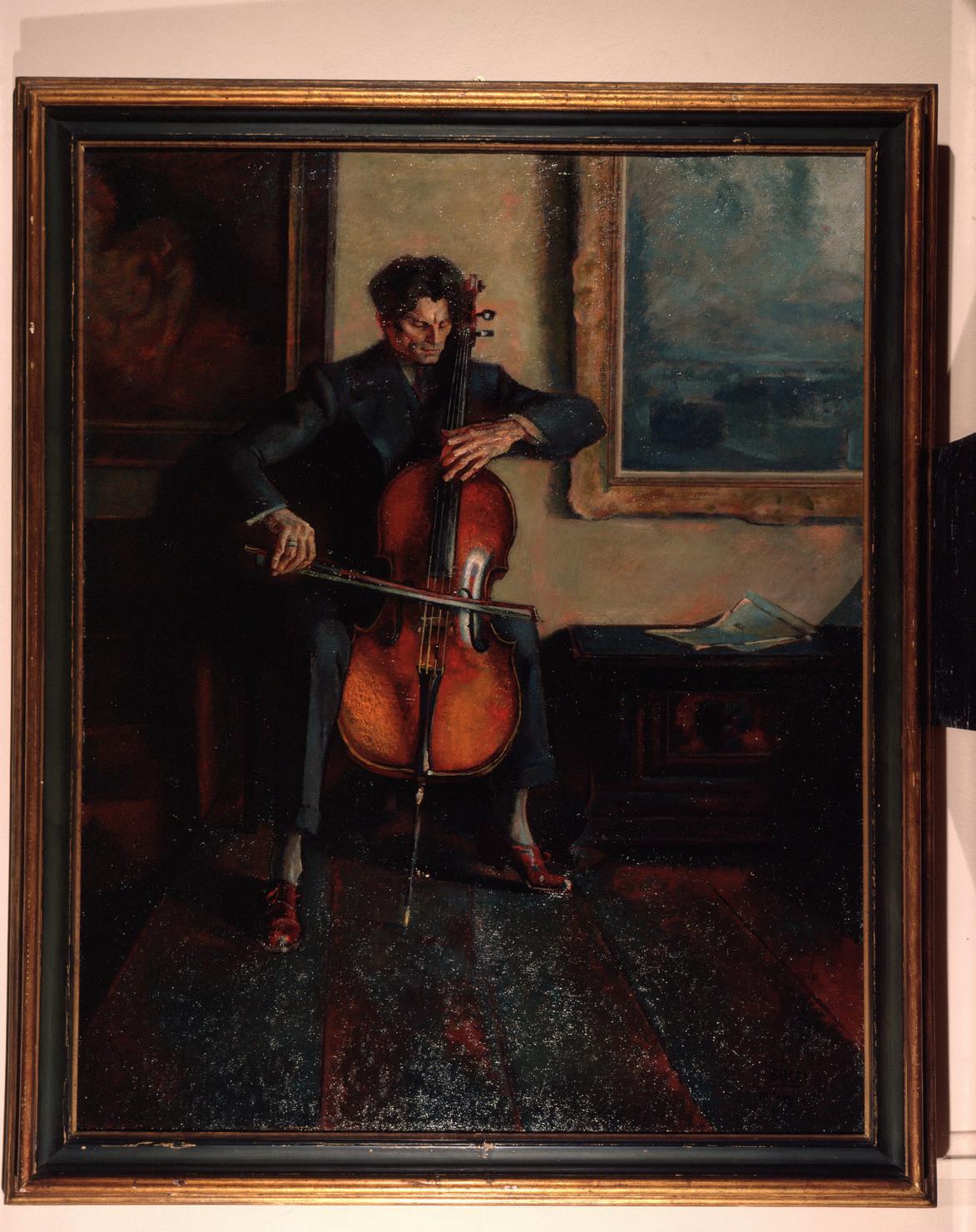 Il violoncellista, ritratto di Gilberto Crepax (dipinto) di Bucci Anselmo (sec. XX)