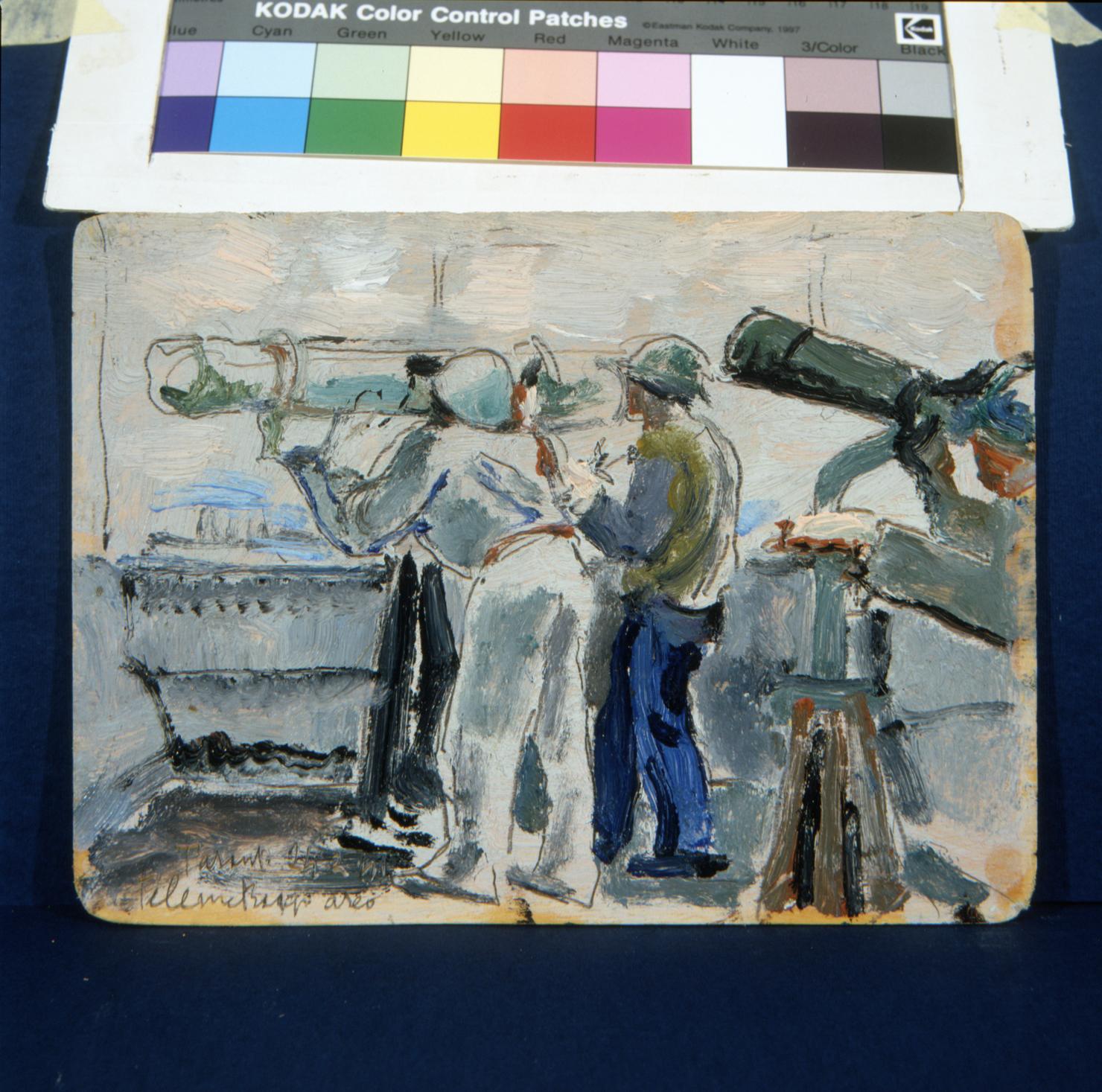 Telemetraggio aereo, marinai (dipinto) di Bucci Anselmo (sec. XX)