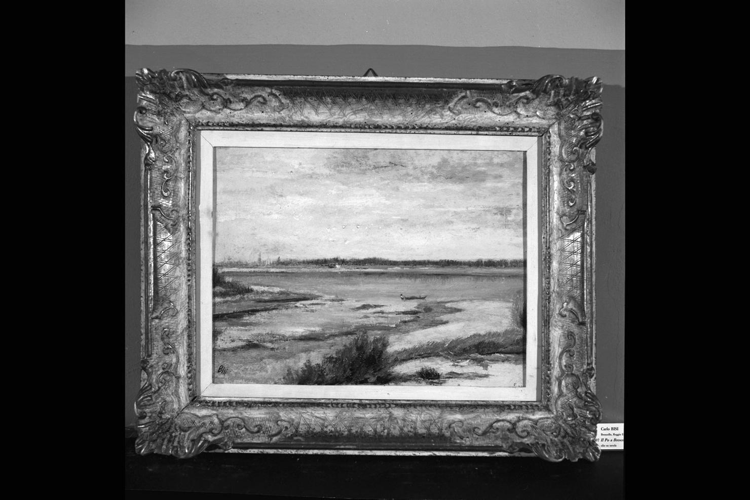 Alla foce dell'Enza, paesaggio fluviale (dipinto) di Bisi Carlo (sec. XX)