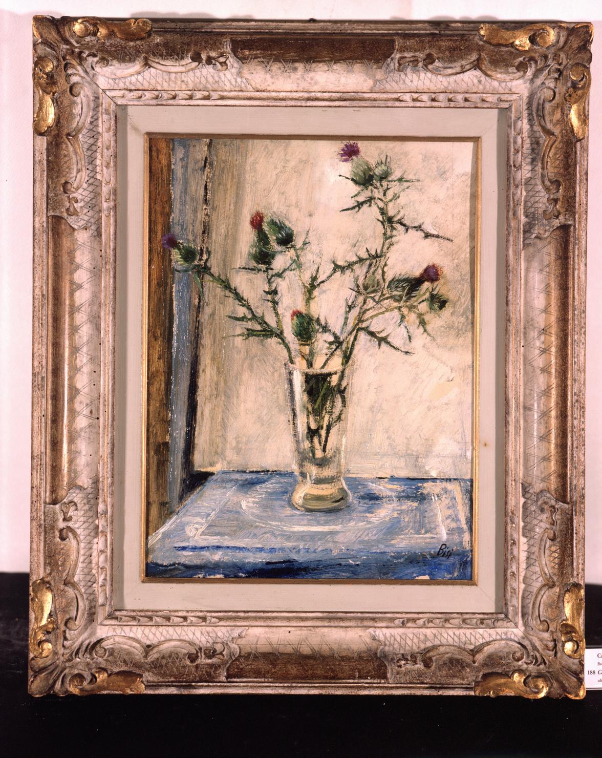 vaso con cardi selvatici (dipinto) di Bisi Carlo (sec. XX)
