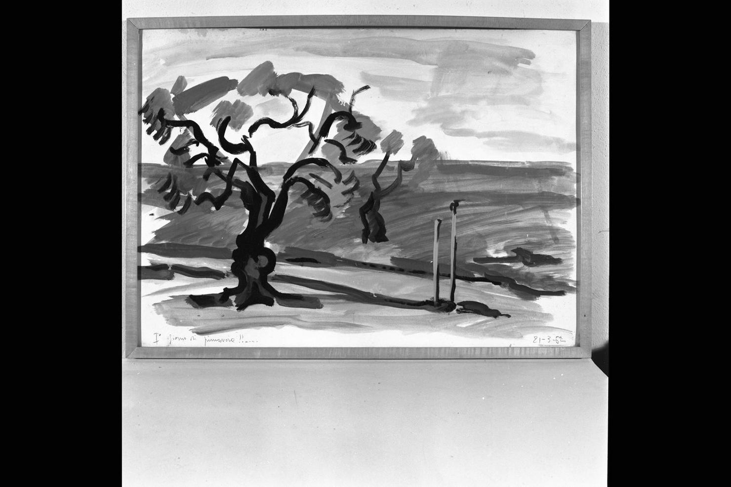 I giorno di primavera, paesaggio con alberi (dipinto) di Cacciaguerra Franco (sec. XX)