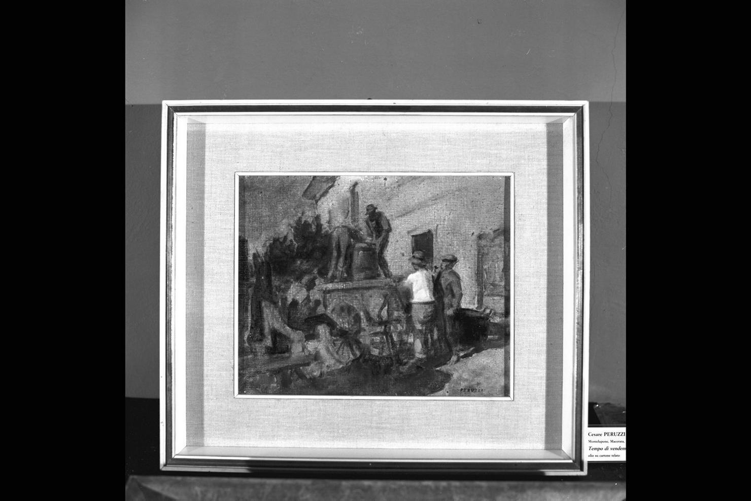Tempo di vendemmia, scena di vendemmia (dipinto) di Peruzzi Cesare (sec. XX)